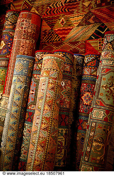 Artisanal carpets for sale in the souk