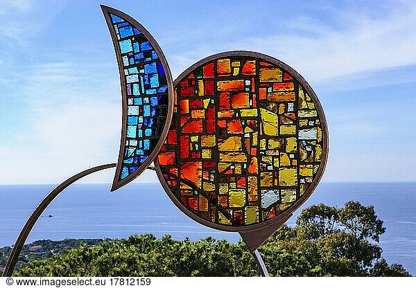 Artistic sculpture glass mosaic of stylised fish  Portoferraio  Elba  Tuscany  Italy  Europe