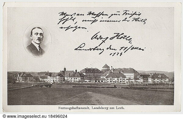 Artur Dinter - a rare  early autograph of Hitler on a propaganda postcard  commemorating his imprisonment in Landsberg 1924. The front side with printed dedication by Adolf Hitler  on the reverse his original ink signature  framed by Dinter's personal dedication to his son (transl.) 'My dear son Armin in remembrance of Adolf Hitler  whom I visited in Landsberg in 1924'. historic  historical  people  1920s  20th century  NS  National Socialism  Nazism  Third Reich  German Reich  Germany  German  National Socialist  Nazi  Nazi period  fascism  photograph  photo  photographs  object  objects  stills  clipping  clippings  cut out  cut-out  cut-outs