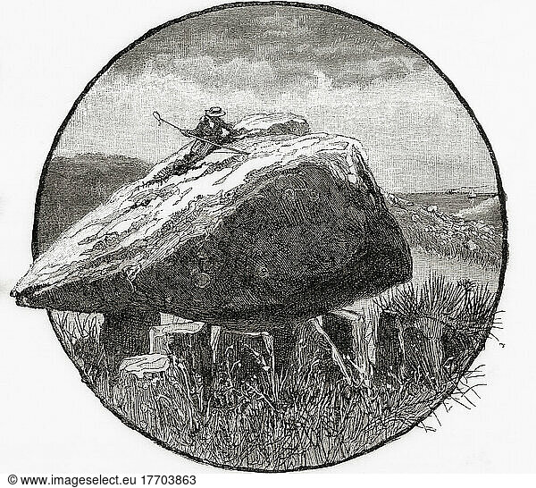 Artusstein  Swansea  Wales  hier im 19. Jahrhundert. Der Legende nach warf der alte britische König Artus einen großen Stein aus Llanelli  der an dieser Stelle landete. Aus Welsh Pictures  veröffentlicht 1880.