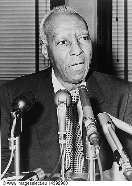 Asa Philip Randolph  half-length portrait  facing slightly right  behind microphones during a press interview / World Telegram & Sun photo by Ed Ford. Date 1964.(1964.) Source Library of Congress Prints and Photographs Division. New York World-Telegram and the Sun Newspaper Photograph Collection. http://hdl.loc.gov/loc.pnp/cph.3c19496 Author New York World-Telegram and the Sun staff photographer