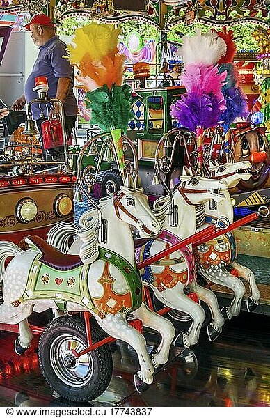 Ascension Day market  fair  children's carousel with wooden horses  Kempten  Allgäu  Bavaria  Germany  Europe