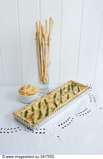 Asparagus quiche and accompaniments