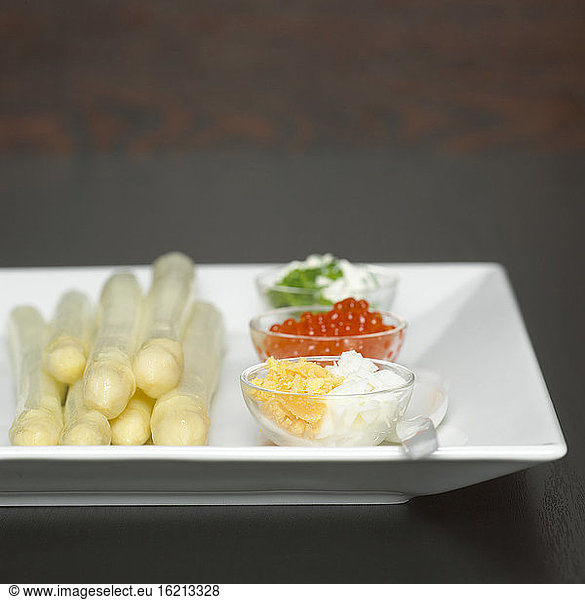 Asparagus with caviar  close-up