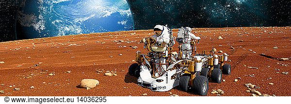 Astronauts Explore the Moon on Rover