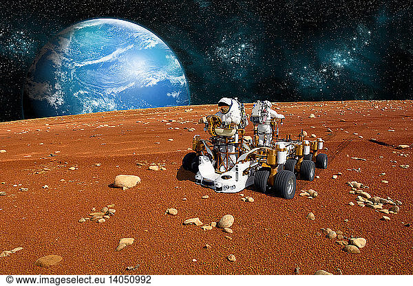 Astronauts Explore the Moon on Rover