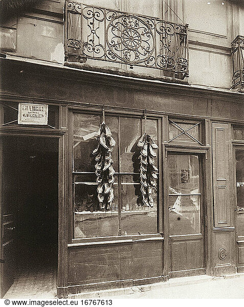 Atget  Eugène; French photographer
(1857–1927). “Balcon  17 rue du Petit-Pont   1913. (a shoemaker’s workshop in the Rue du Petit-Pont  Paris  France).
Photo.