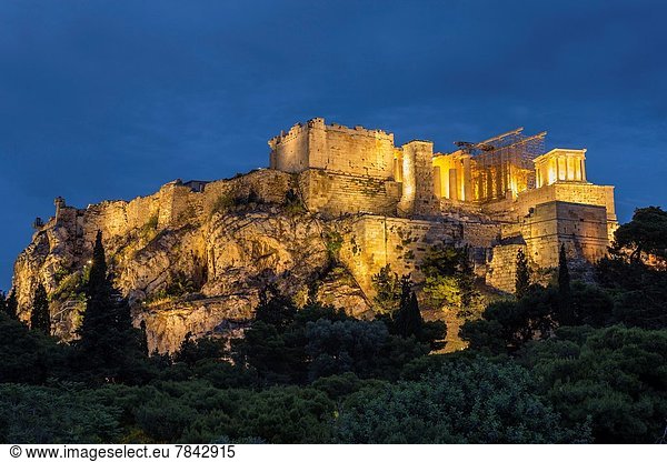 Athen  Hauptstadt  bauen  Hügel  blau  schießen  Akropolis  Griechenland  Stunde  Parthenon