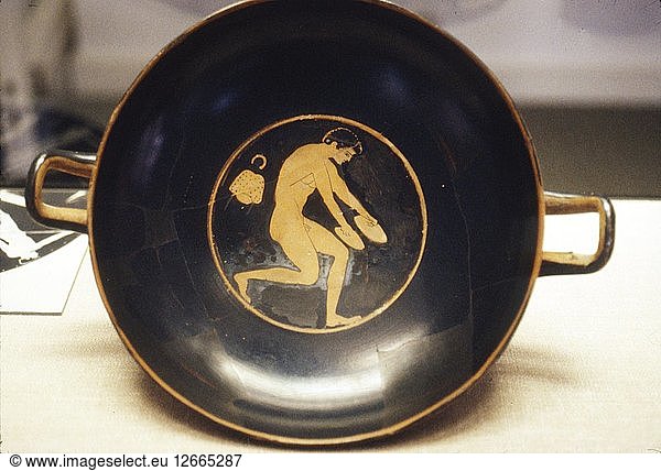 Athlet mit Sprunggewicht  Detail der griechischen Kylix  (Trinkbecher)  ca. 6. Jahrhundert v. Chr.