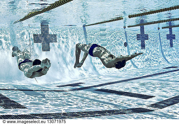 Athleten  die im Wettkampf schwimmen
