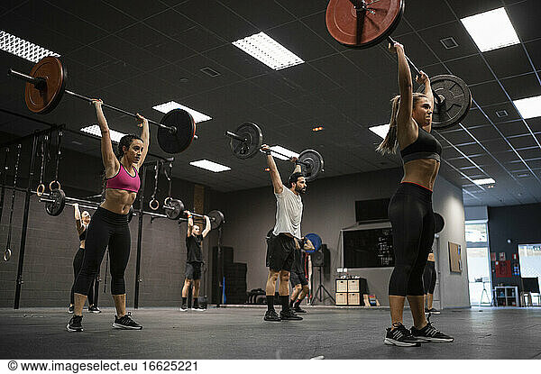 Athleten heben eine Langhantel beim Training im Fitnessstudio