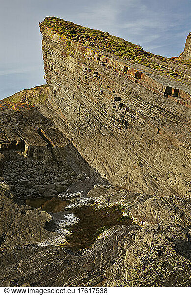 Atlantic coastline cliffs near Hartland Point  Devon  England.; Damehole Point  Devon  Great Britain.