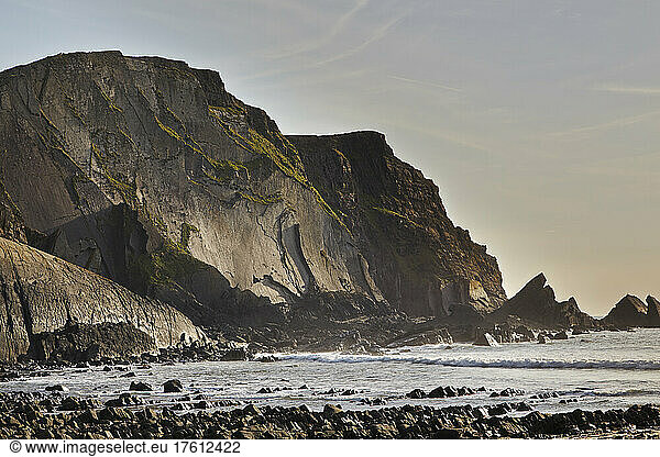 Atlantic coastline cliffs  on the north coast of Devon  England.; Damehole Point  Devon  Great Britain.