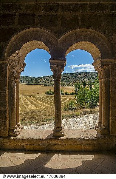 Atrium and landscape. San Juan Bautista church  Jodra del PInar  Guadalajara province  Castilla La Mancha  Spain.