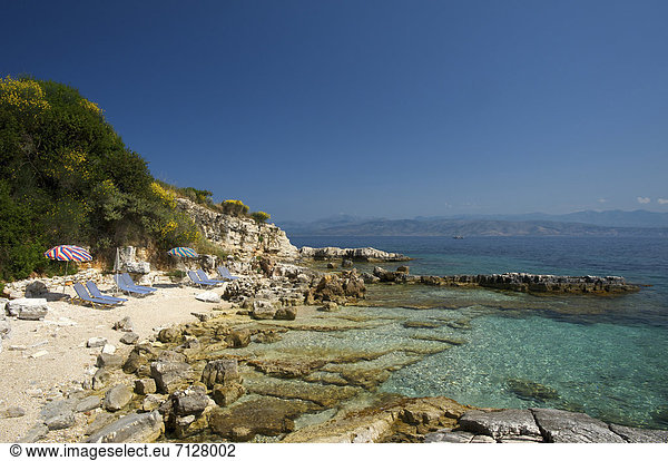 Außenaufnahme Europa Strand Küste Meer Insel Korfu Sandstrand Griechenland Mittelmeer freie Natur