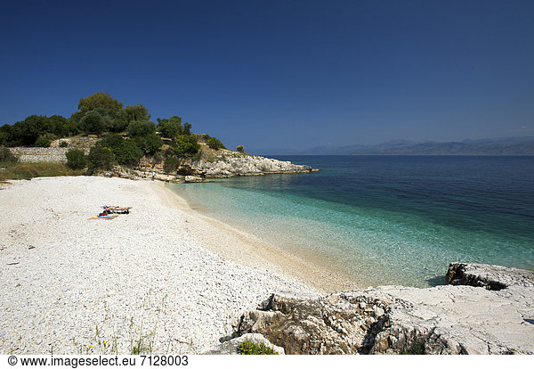 Außenaufnahme Europa Strand Küste Meer Insel Korfu Sandstrand Griechenland Mittelmeer freie Natur