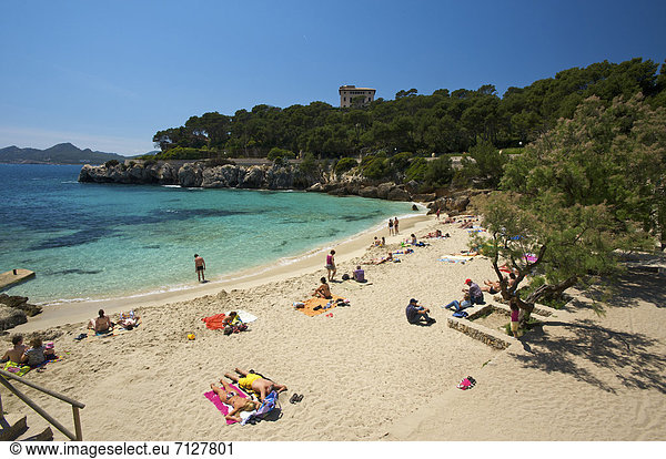 Außenaufnahme  Europa  Tag  europäisch  Strand  Küste  Meer  Insel  Mallorca  Sandstrand  Balearen  Balearische Inseln  Cala Ratjada  freie Natur  Spanien  spanisch