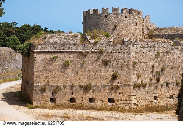 Außenaufnahme Wassergraben Europa Wand Stadt Verteidigung Dodekanes Griechenland alt