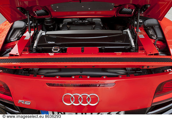 Audi R8  V10 engine  opened engine compartment