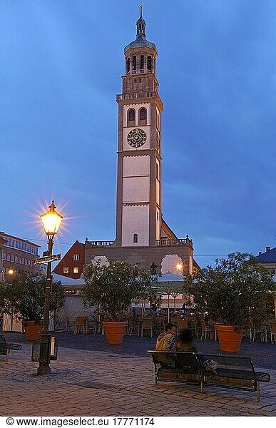 Augsburg  Rathausplatz  Town Hall Square  Perlach Tower  Romantic Road  Romantische Straße  Swabia  Europe