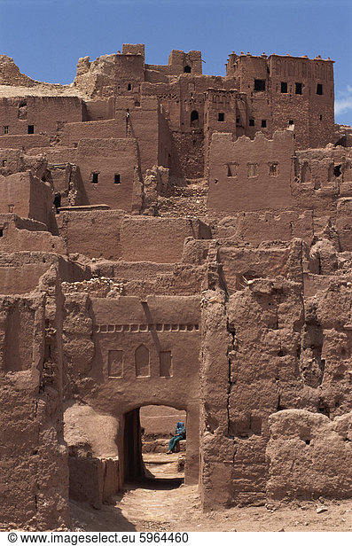 Aussenansicht der Kasbah bei Ait Benhaddou  UNESCO World Heritage Site  Marokko  Nordafrika  Afrika