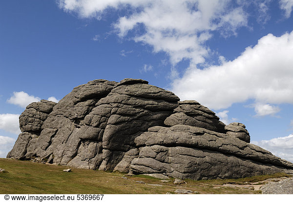 Aussichtspunkt Haytor großer Granitfelsen auf einer Anhöhe Haytor Vale Dartmoor Devon England Großbritannien Europa