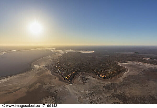 Australia  Northern Territory  Aerial view of Lake Amadeus at sunset