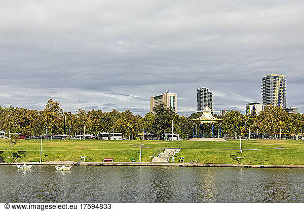 Australia  South Australia  Adelaide  Elder Park with city skyline in background