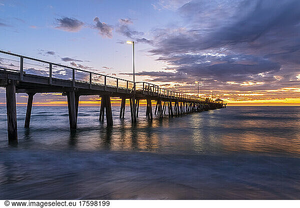 Australia  South Australia  Adelaide  Long exposure of Henley Beach Jetty at cloudy sunset