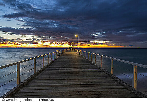 Australia  South Australia  Adelaide  Long exposure of Henley Beach Jetty at cloudy sunset