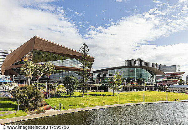 Australia  South Australia  Adelaide  River Torrens and Elder Park with Adelaide Convention Centre in background