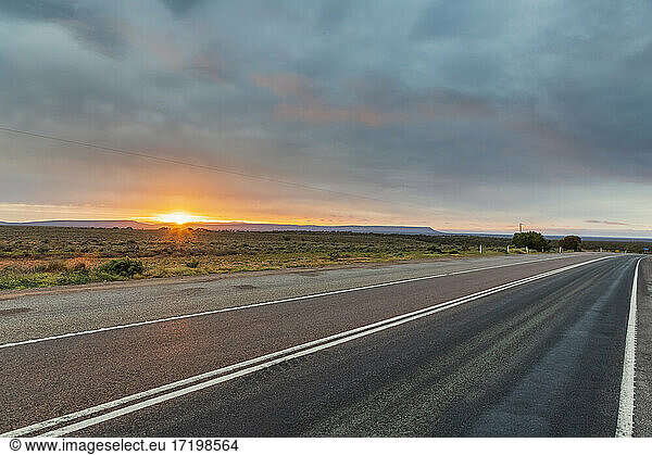 Australia  South Australia  Stuart Highway at sunset