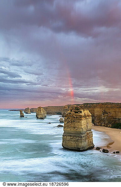 Australia  Victoria  Long exposure of cloudy sky over Twelve Apostles in Port Campbell National Park