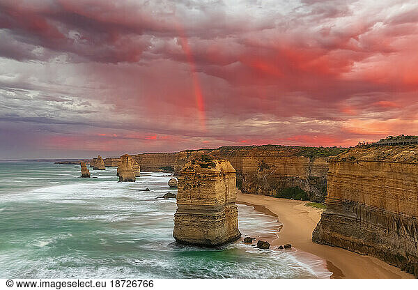 Australia  Victoria  Long exposure of Twelve Apostles at cloudy dawn