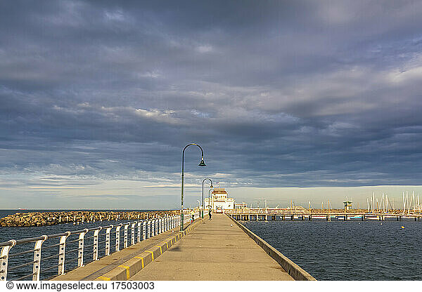 Australia  Victoria  Melbourne  Storm clouds over Saint Kilda Pier