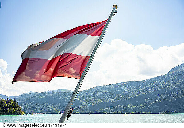 Austria  Austrian flag on ferry in Wolfgangsee