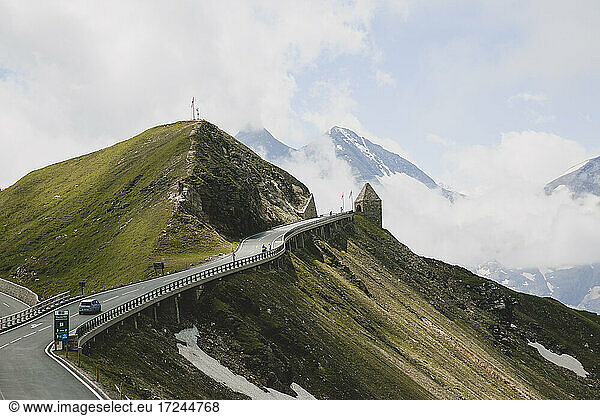 Austria  Carinthia  Grossglockner High Alpine Road leading by mountain peak