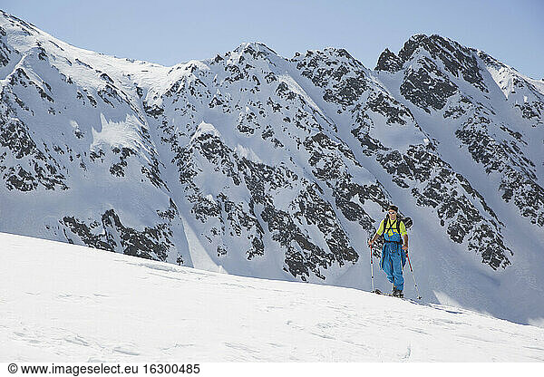 Austria  East Tyrol  Defereggental  Man telemark skiing