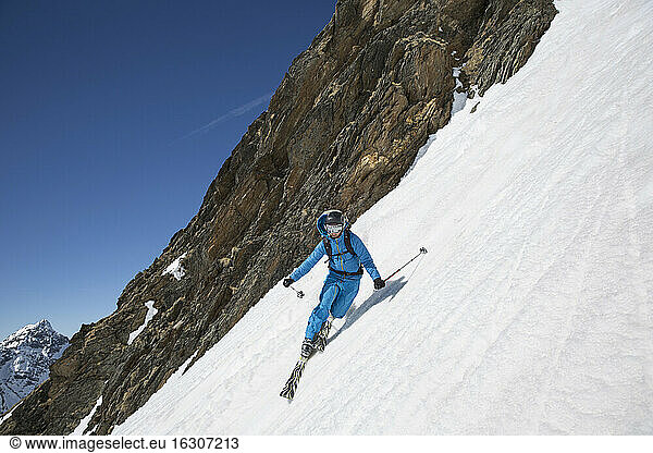 Austria  East Tyrol  Defereggental  Man telemark skiing