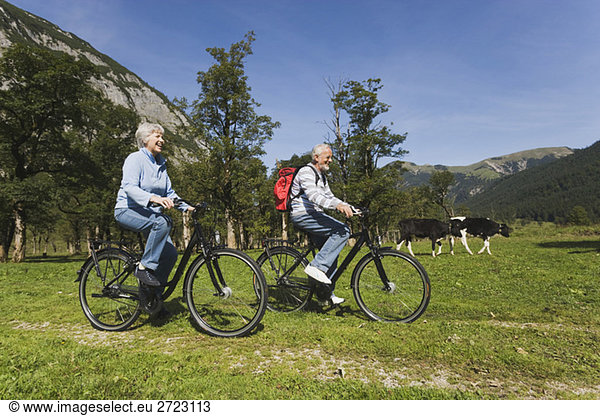 Austria  Karwendel  Senior couple biking