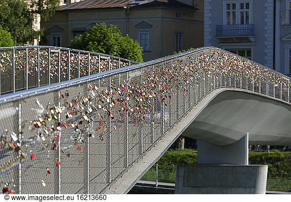 Austria  Salzburg  Love locks at Makartsteg Bridge