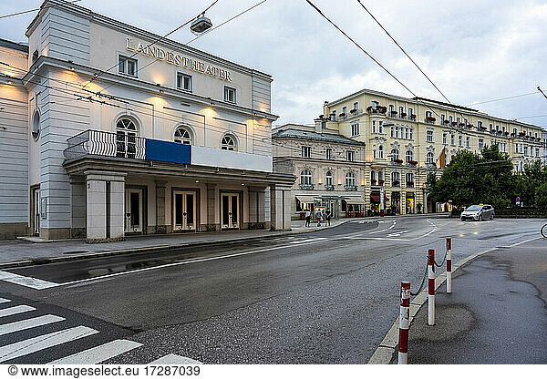 Austria  Salzburg State  Salzburg  Empty street in front of Salzburg State Theater
