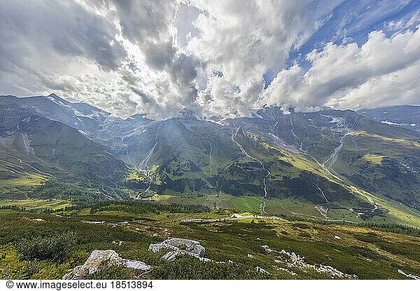Austria  Salzburger Land  Scenic view of clouds flowing over summits in Hohe Tauern National Park