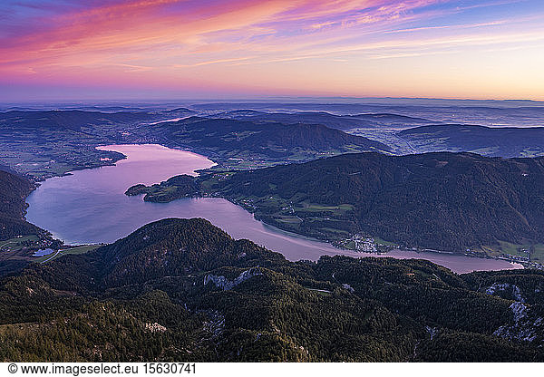 Austria  Schafberg  Hollengebirge  LakeÂ MondseeÂ at sunrise