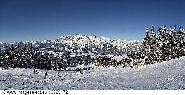 Austria  Styria  Liezen District  Schladming  Planai ski area  Schafalm  View to Dachstein massif