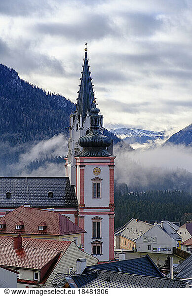 Austria  Styria  Mariazell  Mariazell Basilica at foggy dawn