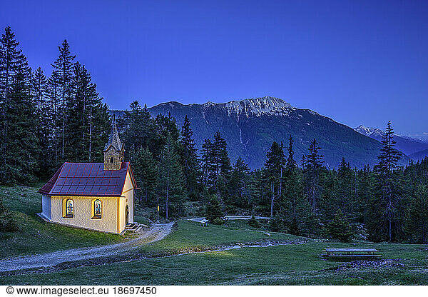 Austria  Tyrol  Alpine chapel at dusk