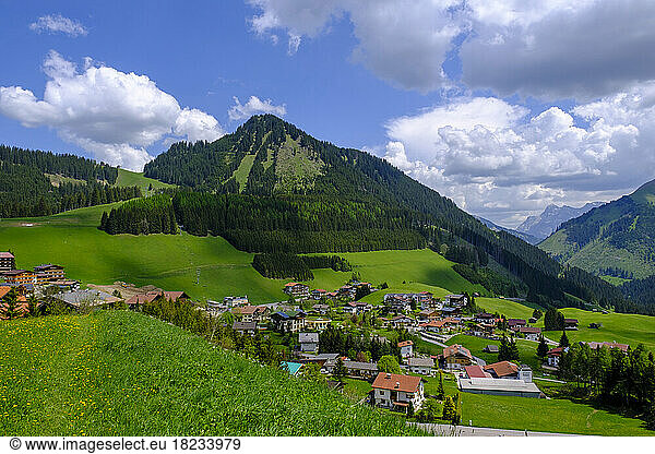 Austria  Tyrol  Berwang  View of mountain village in summer
