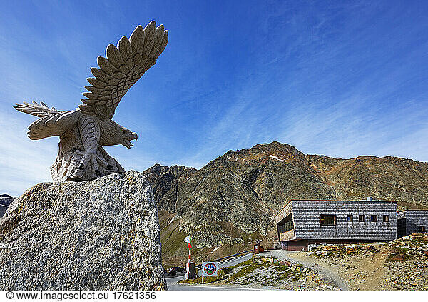Austria  Tyrol  Eagle sculpture at Timmelsjoch pass in Otztal Alps