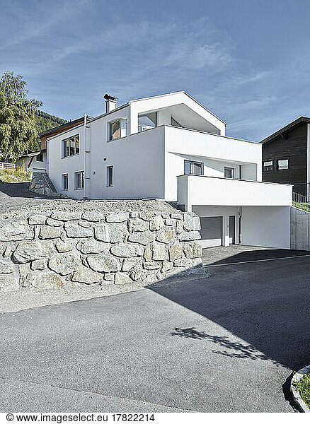 Austria  Tyrol  Exterior of white painted single-family house